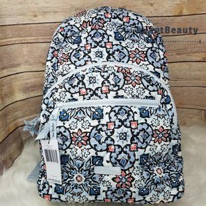 Vera Bradley Essential Backpack Lisbon Medallion Gray Cotton Bookbag New